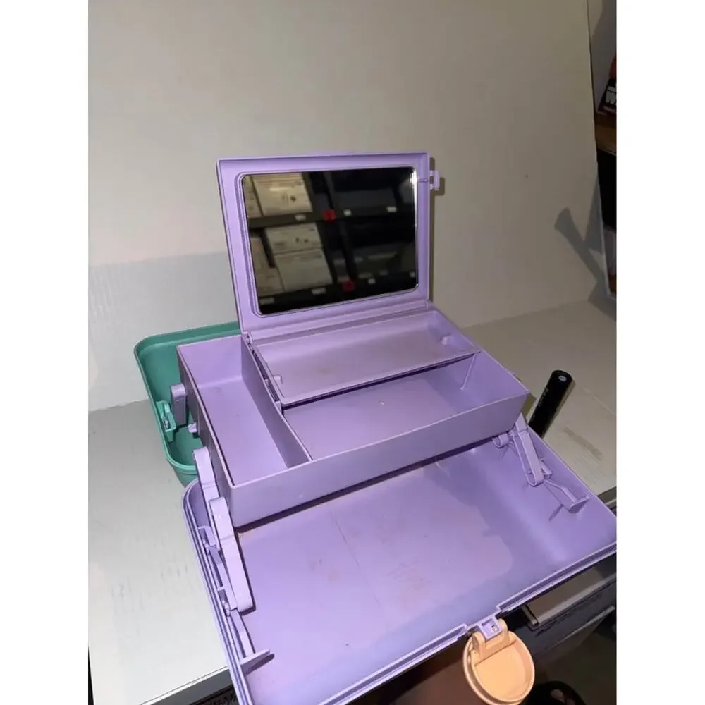 Vtg Caboodles Make Up Case Model 5625 Teal Purple Mirror 2 Tier Vanity Travel